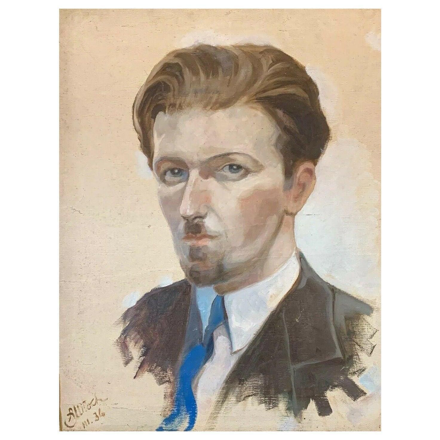 Unknownhenri Miloch Signed 1930's Oil Painting, Portrait Of A Dapper Gentmid 20th Century