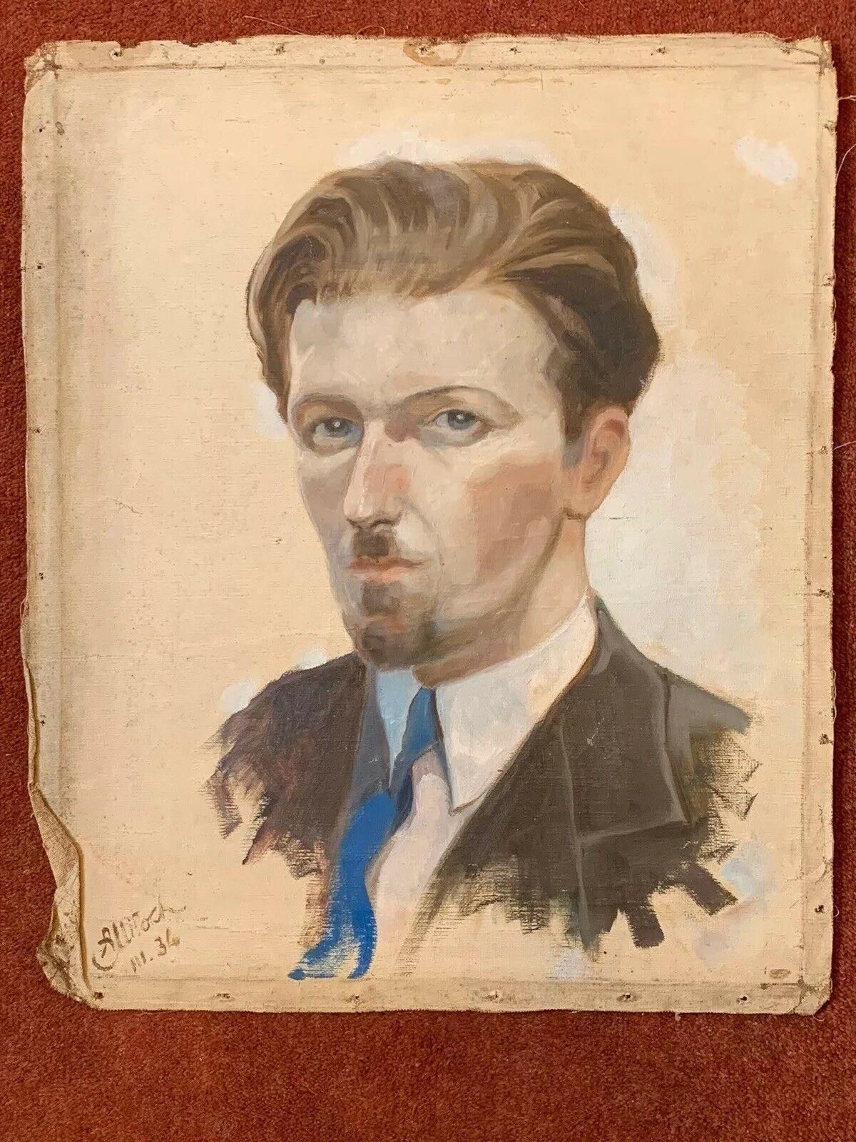 Unknownhenri Miloch Signed 1930's Oil Painting, Portrait Of A Dapper Gentmid 20th Century photo furniture