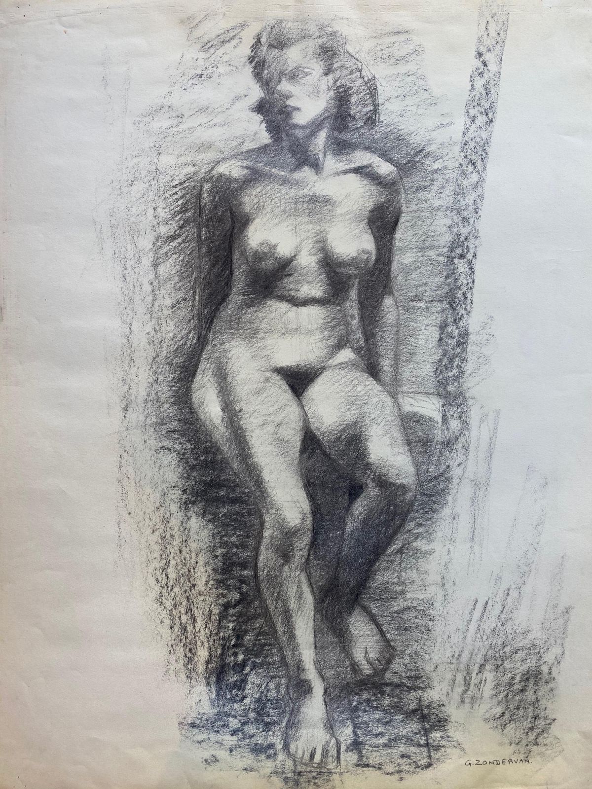 Unknownmid 20th Century French Charcoal Drawing, Portrait Of A Standing Nude Womencirca 1950s photo furniture