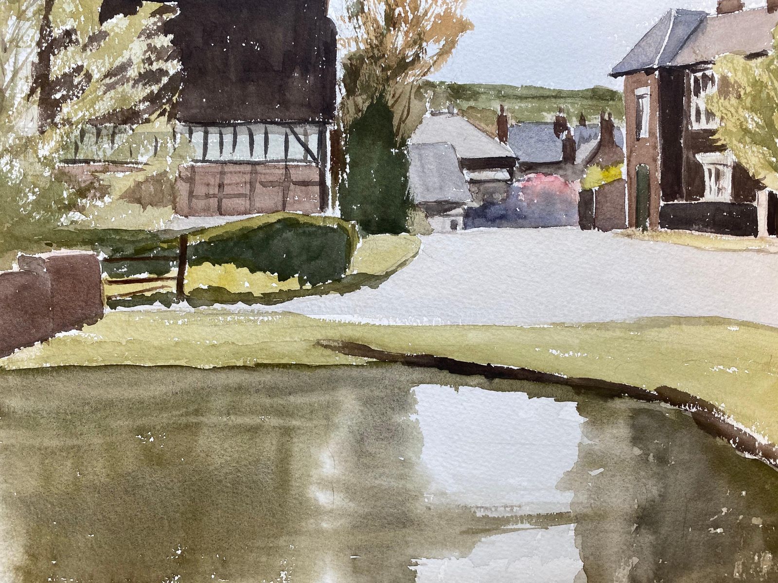 Unknownenglish Rural Country Village, Signed Original British Watercolour Paintingcirca 1970s photo Art