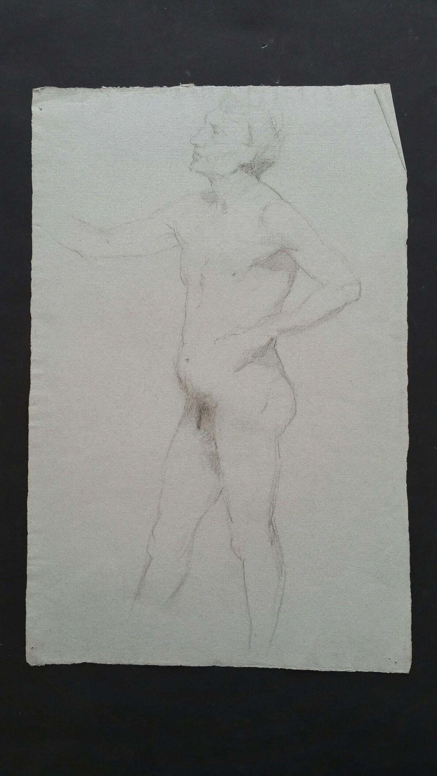 Unknownenglish Graphite Portrait Sketch Of Male Nude, In Profilecirca 1880 1905 photo furniture