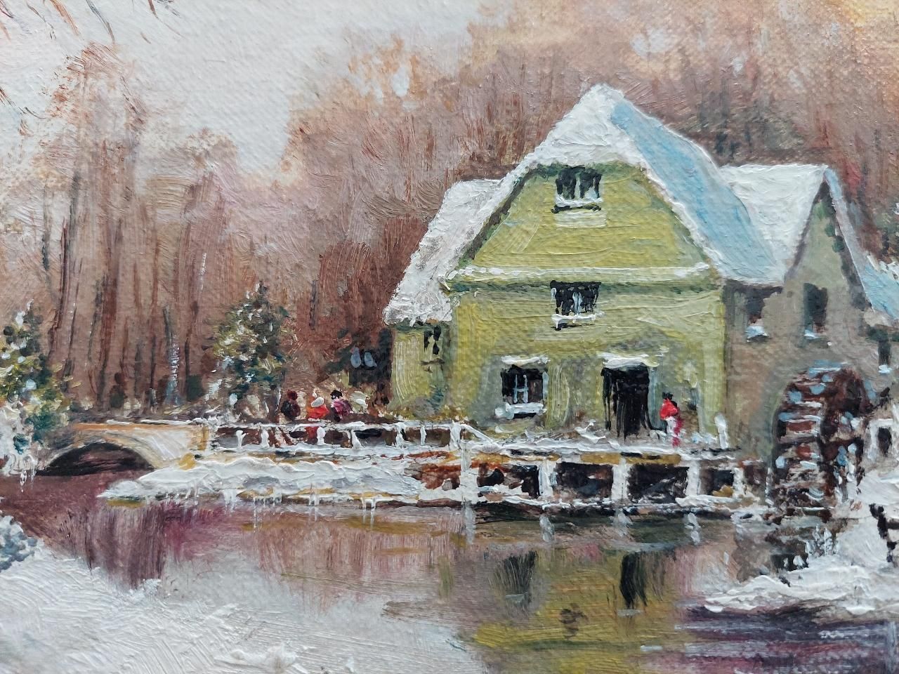 English  Schooltraditional English Painting Water Mill In Winter Snow With Horse20th Century photo Art