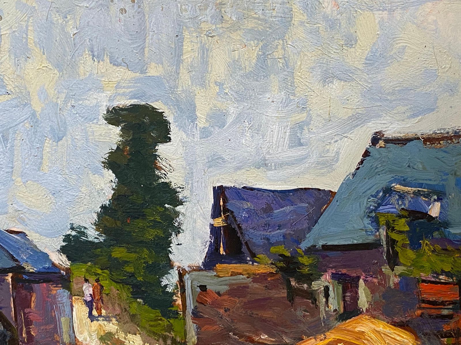 Unknownfrench Impressionist En Plein Air Oil Painting, Farm Yard With Figures20th Century photo for sale