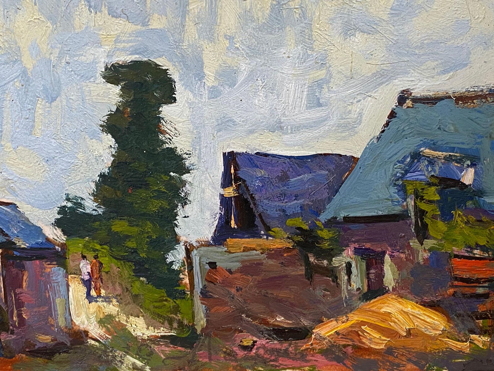 Unknownfrench Impressionist En Plein Air Oil Painting, Farm Yard With Figures20th Century photo Art