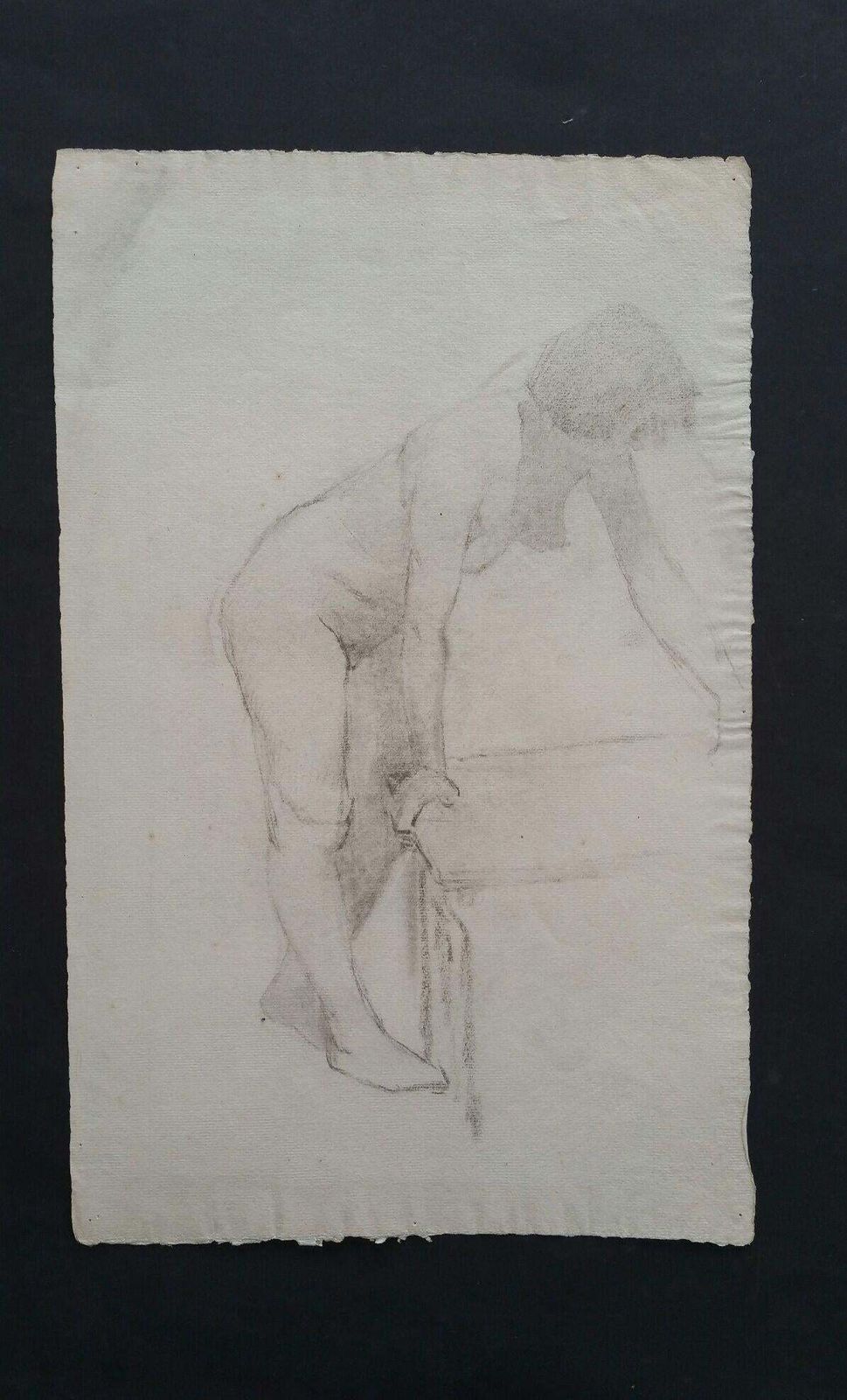 Unknownenglish Graphite Portrait Sketch Of Female Nude, Leaningcirca 1880 1905 photo Art