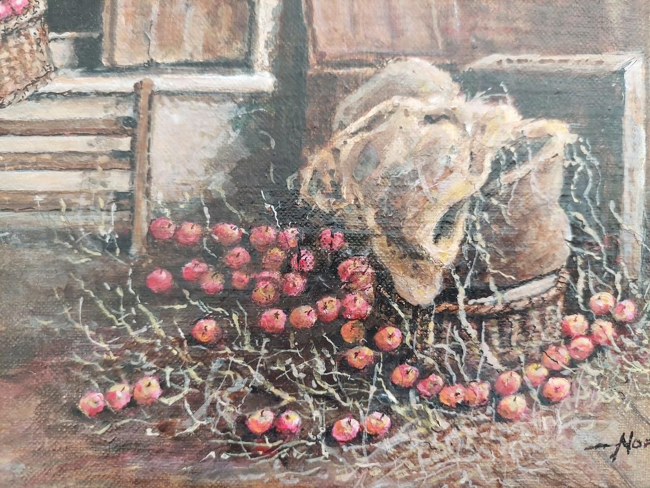 English  Schooltraditional English Painting Farmer Storing Apples In Higham Oast House, Kent20th Century photo buy