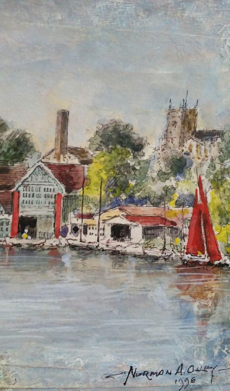 English  Schooltraditional English Painting Constables Boatyard Thames Hampton, England20th Century photo 449.0