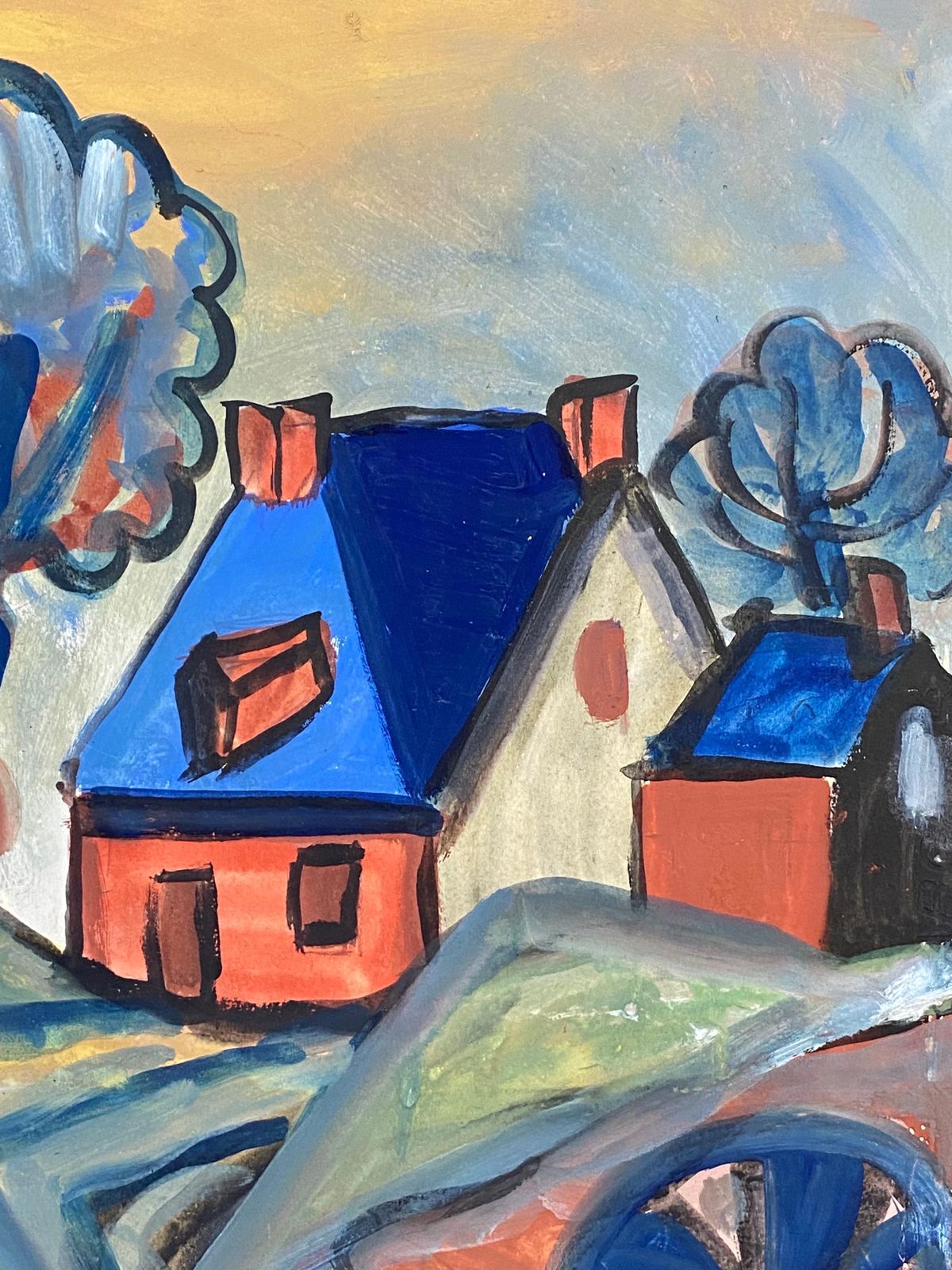 Unknownvintage French Abstract Of Town, Vibrant French Townmid 20th Century photo furniture