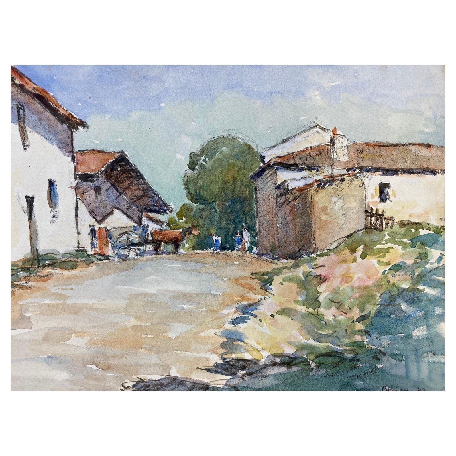 Unknowncamille Meriot French Signed Watercolour Painting, Farmyard Landscapecirca 1940s