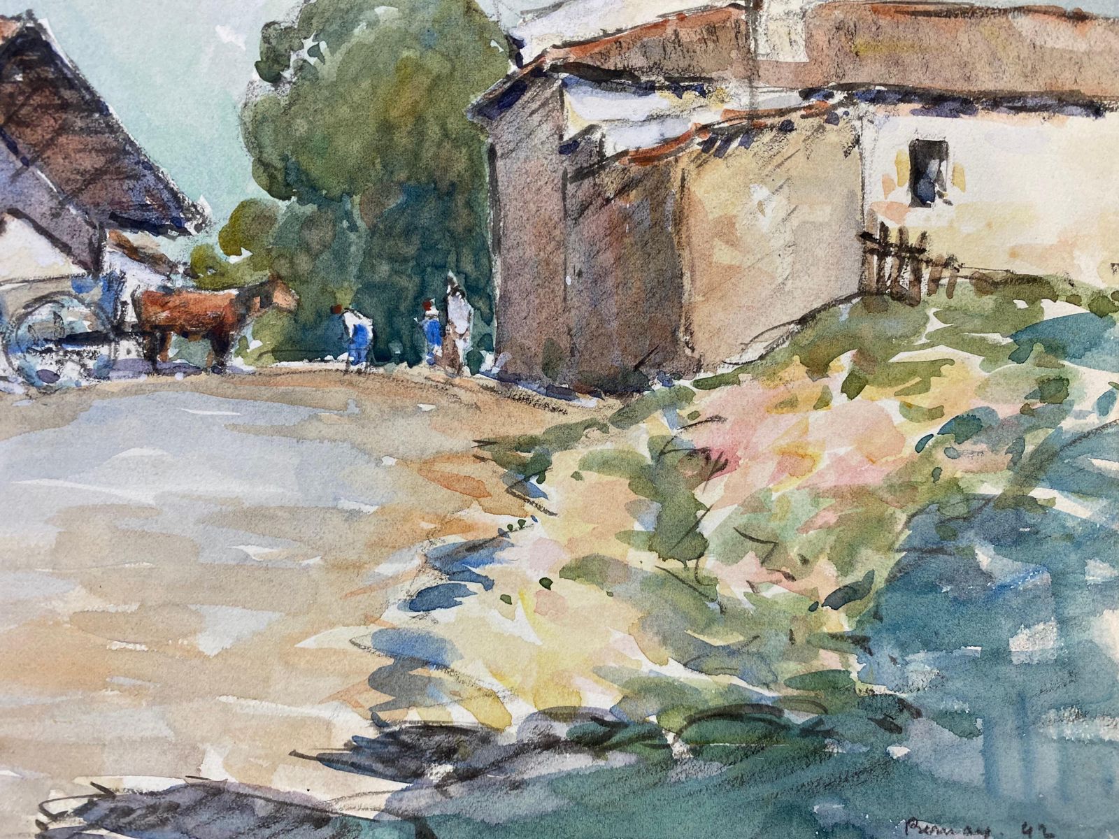 Unknowncamille Meriot French Signed Watercolour Painting, Farmyard Landscapecirca 1940s photo Art