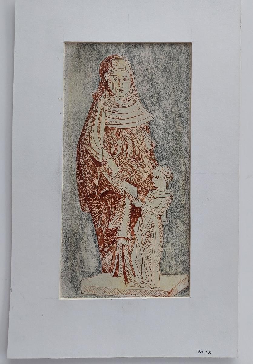 Bernard Labbe20th Century French Modernist Cubist Ink Sketch, Religious Statue20th Century photo vintage