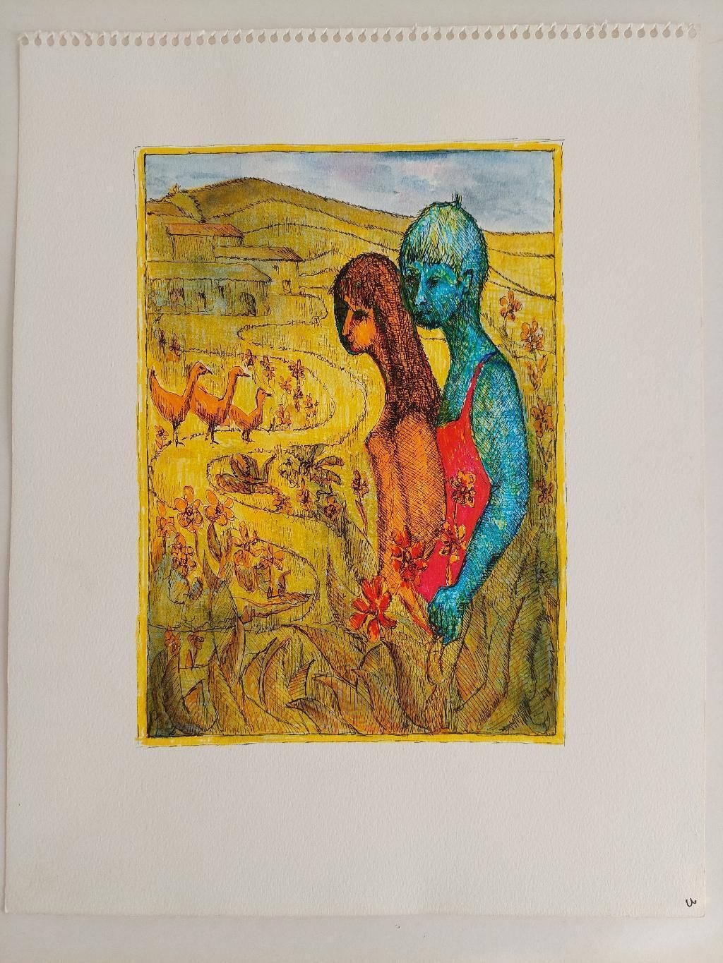 Bernard Labbe20th Century French Modernist Painting, Figures And Geese, Labbe20th Century photo furniture