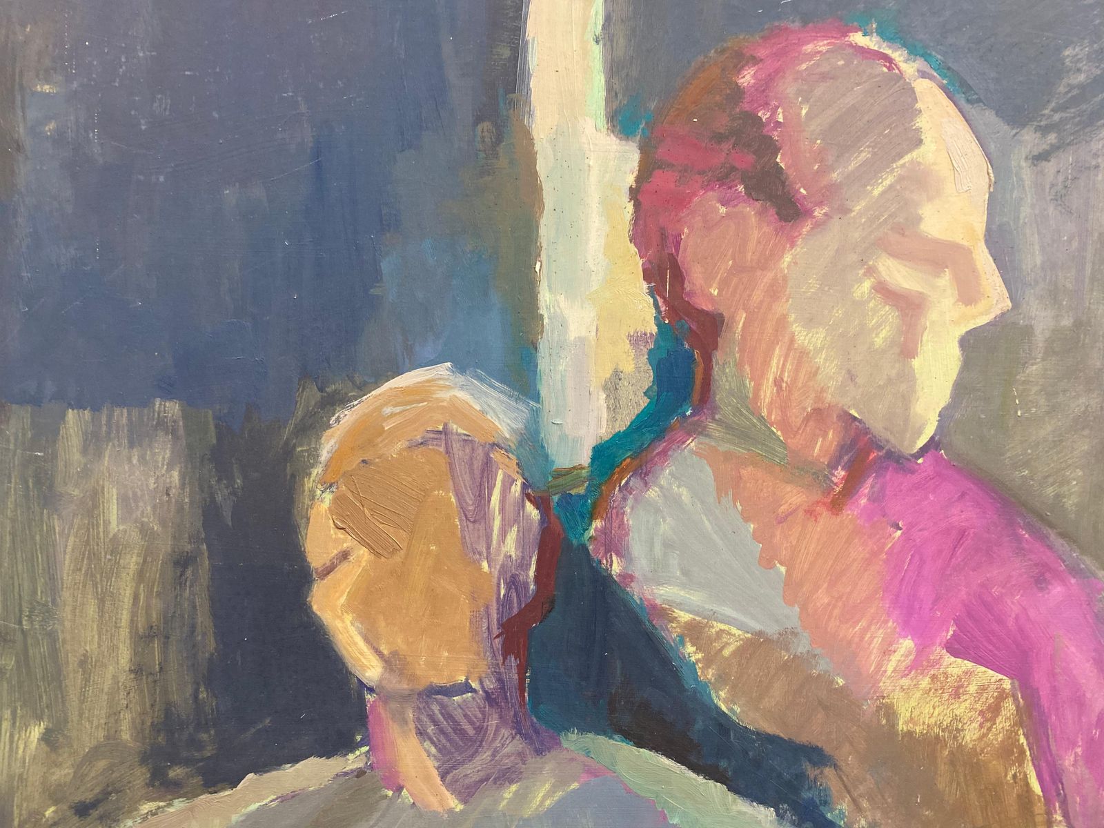Unknownlarge 1960's British Original Oil Painting, Abstract Of Two Mencirca 1960s photo 765.0