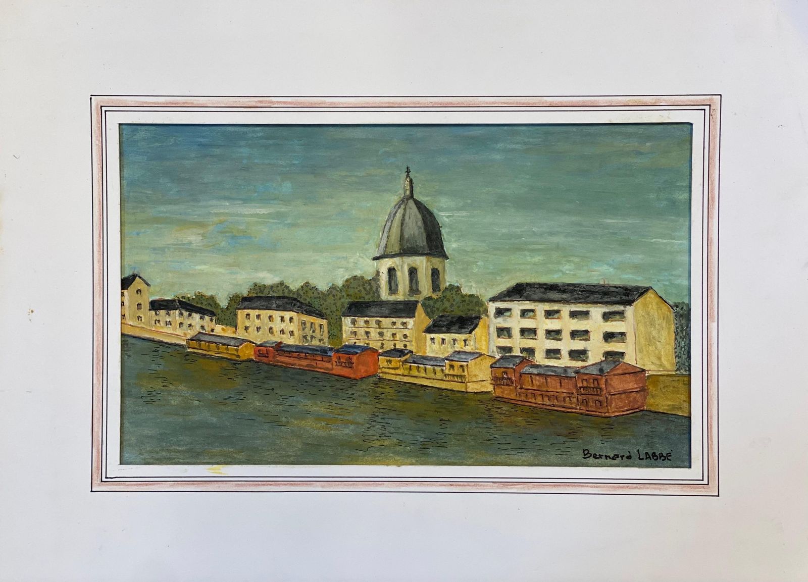 Unknown1950's French Modernist/ Cubist Signed Painting, French Landscape By The River1950 photo furniture