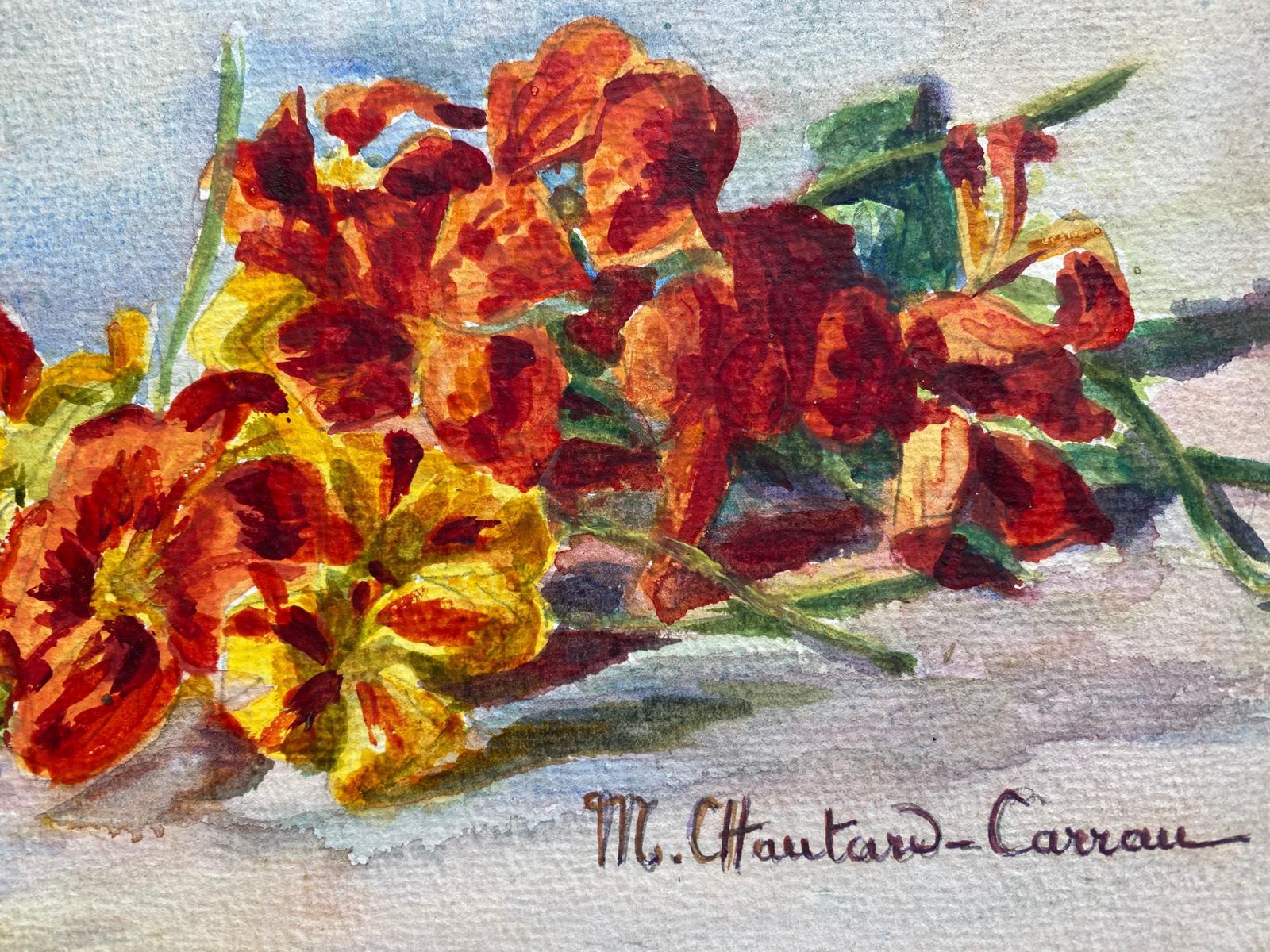 Unknownearly 1900's French Impressionist Signed Flower Watercolour By Marie Carreaucirca 1900s photo furniture