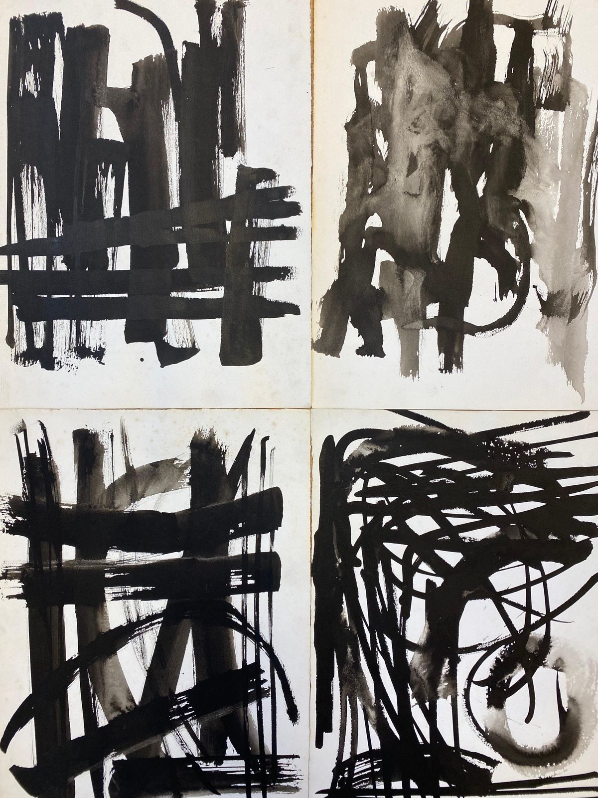 Unknownset Of 4, Original 1970's French Abstract Black & White Paintingscirca 1970s photo furniture