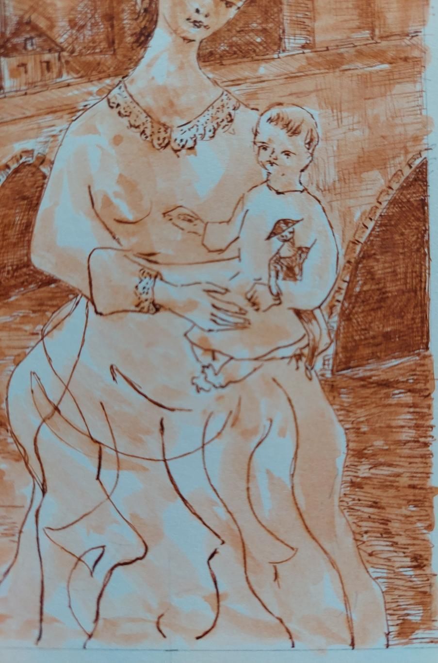 Unknown20th Century French Modernist Cubist Painting, Mother And Child20th Century photo Art