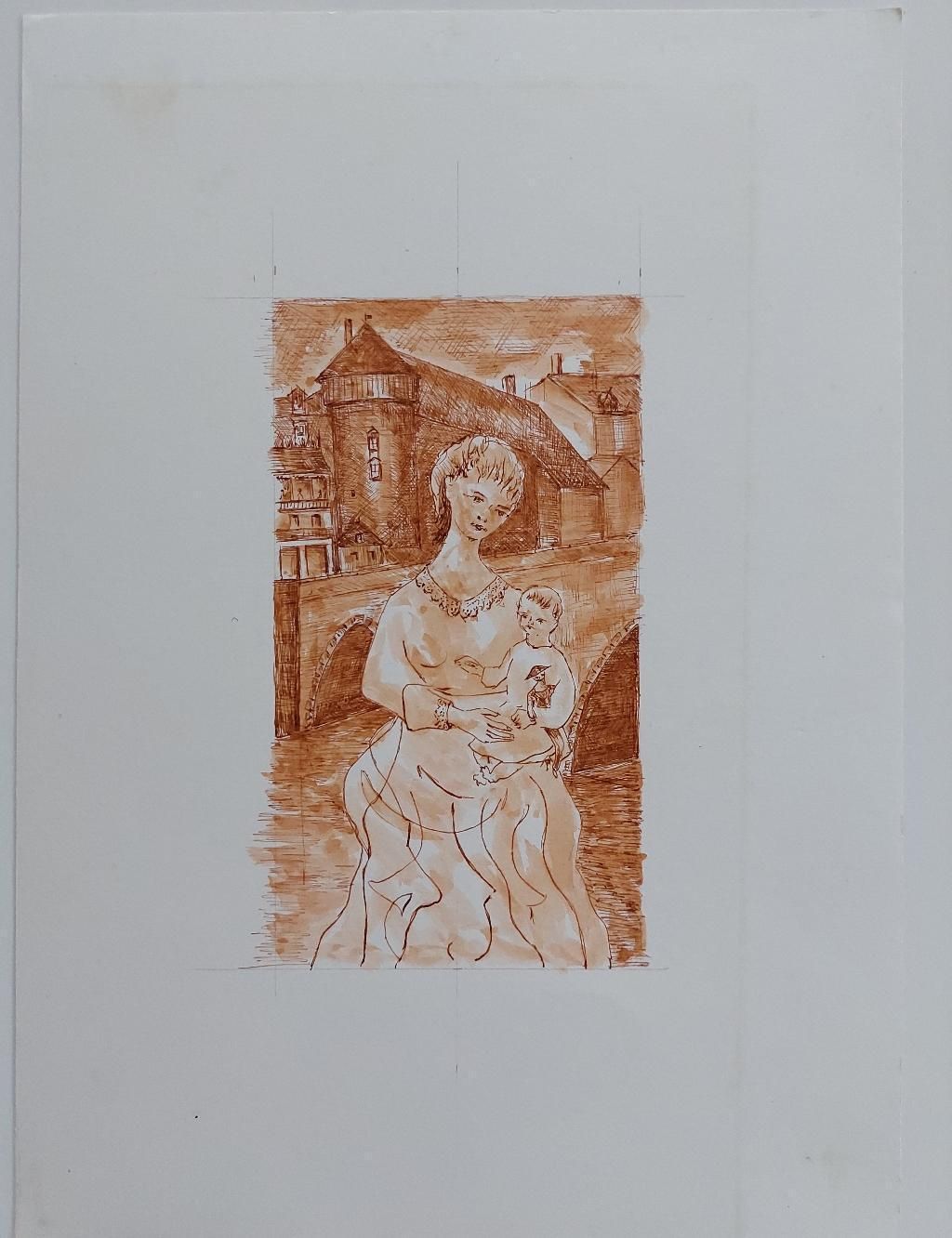 photo furniture Unknown20th Century French Modernist Cubist Painting, Mother And Child20th Century