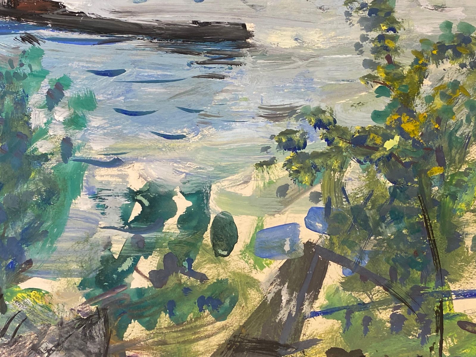 Unknownmid Century French Post Impressionist Painting, Vibrant Blue & Green Landscape1950 photo Art