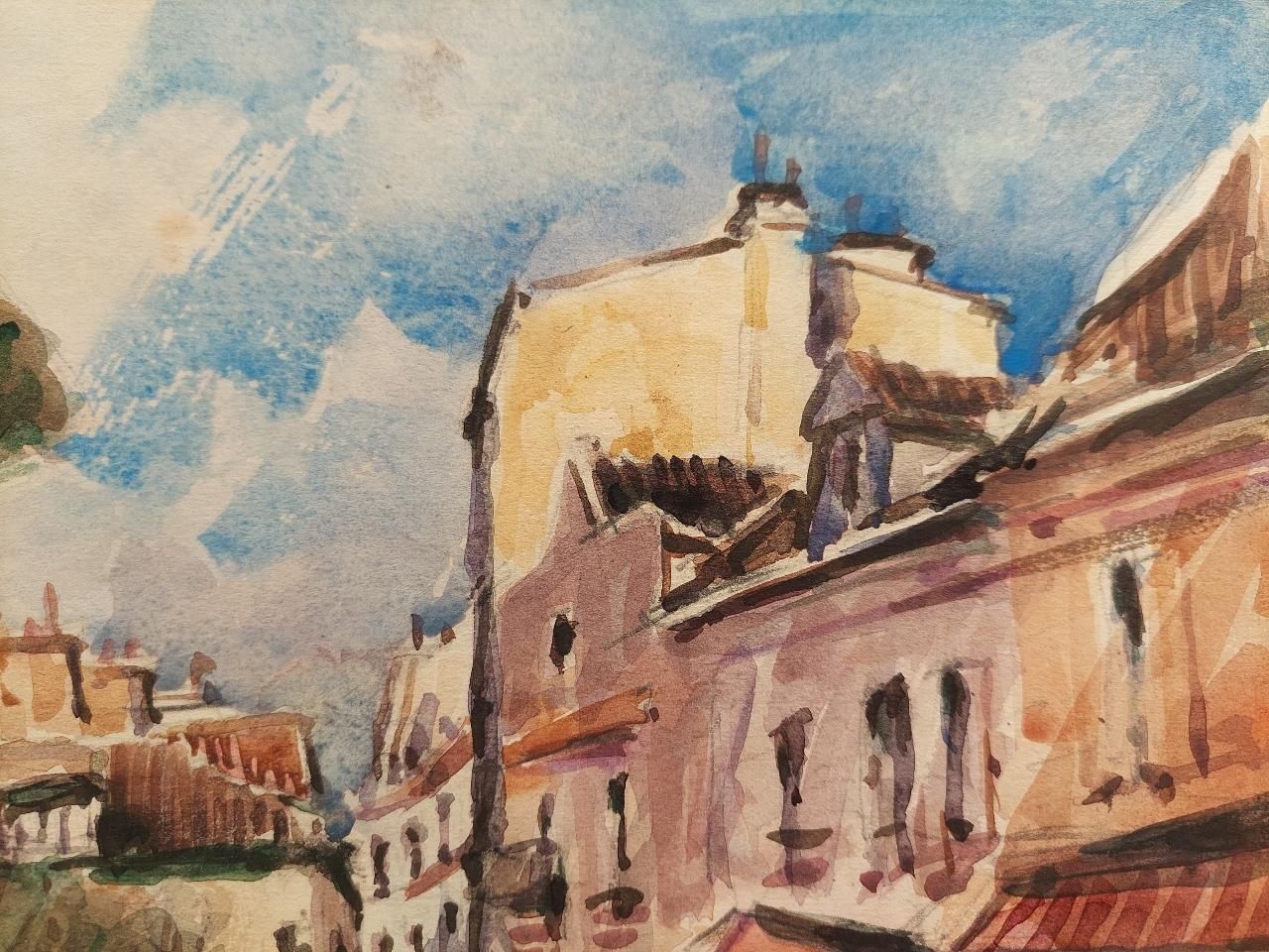 Maurice Mazeiliefrench, Modernist Cubist Painting Bustling Paris Street Scene20th Century photo vintage