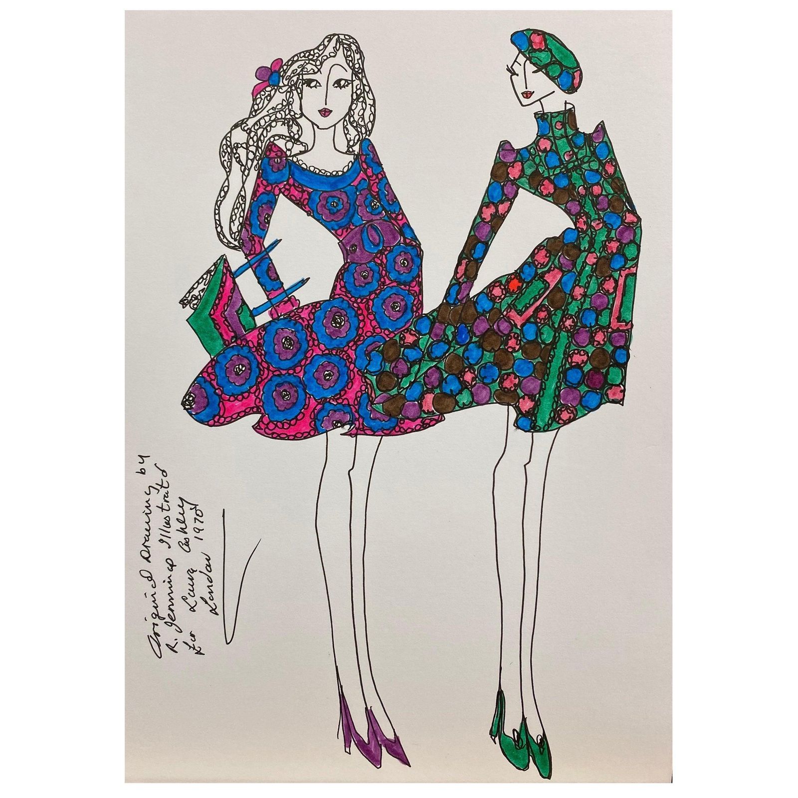 Unknownoriginal Fashion Design Illustration Watercolor Painting Laura Ashley Designercirca 2000s