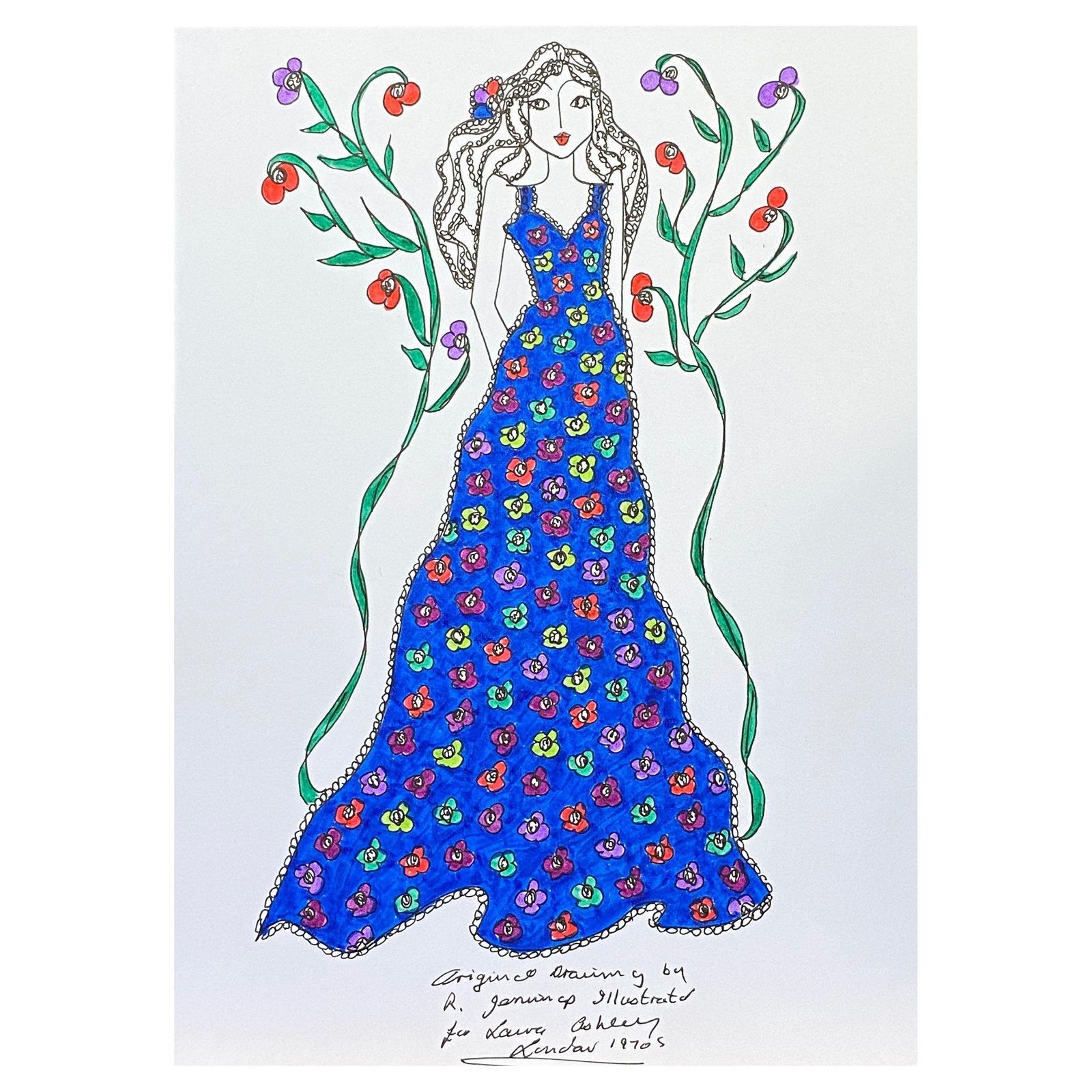 Unknownoriginal Fashion Design Illustration Watercolor Painting Laura Ashley Designercirca 2000s