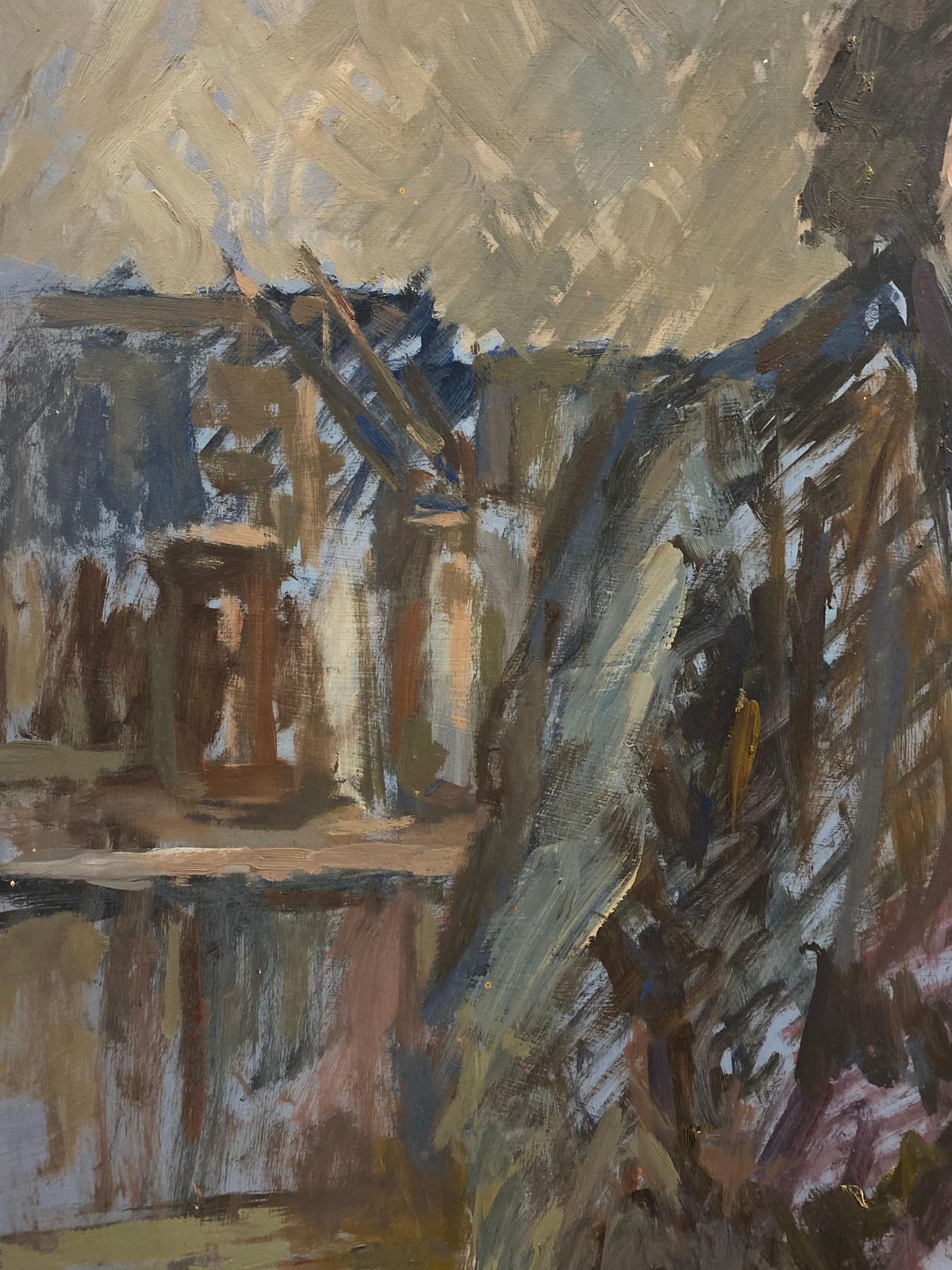 Unknownsigned Large 1960's British Original Oil Painting, The Man In The Blue Suitcirca 1960s photo for sale