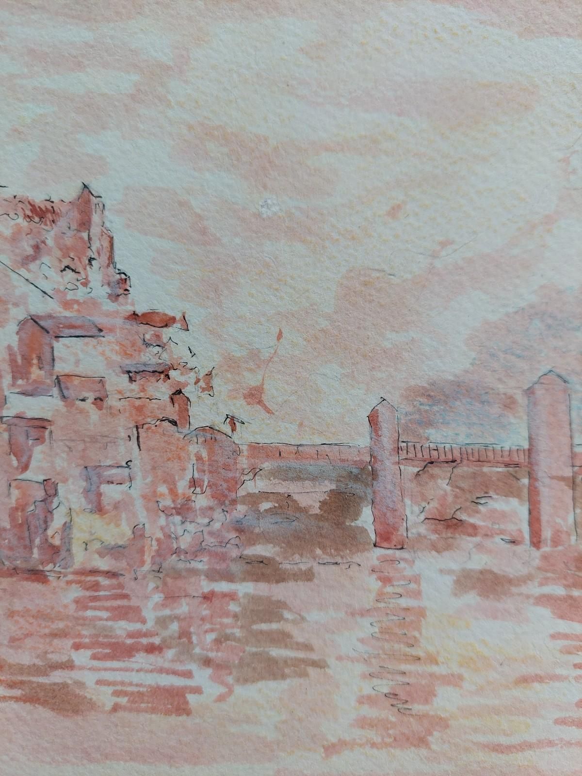 Bernard Labbe20th Century French Modernist Cubist Painting, French River Town20th Century photo vinterior