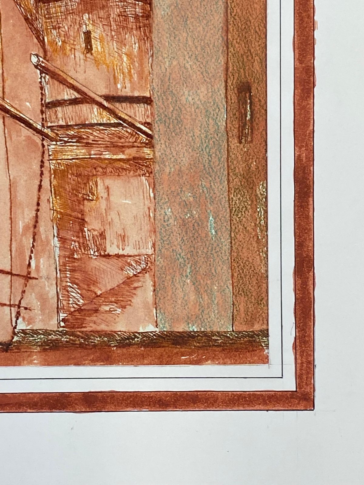 Unknown1950's Modernist Painting, Red French Tall Building1950s photo 254.0