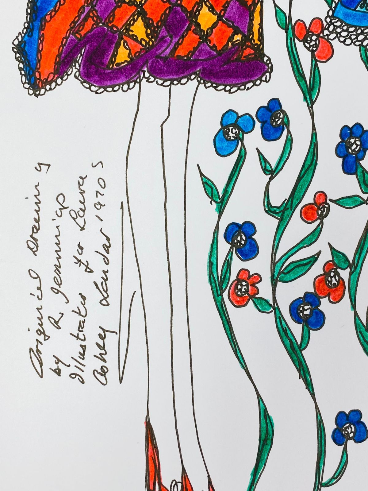 Unknownoriginal Fashion Design Illustration Watercolor Painting Laura Ashley Designercirca 2000s photo vintage