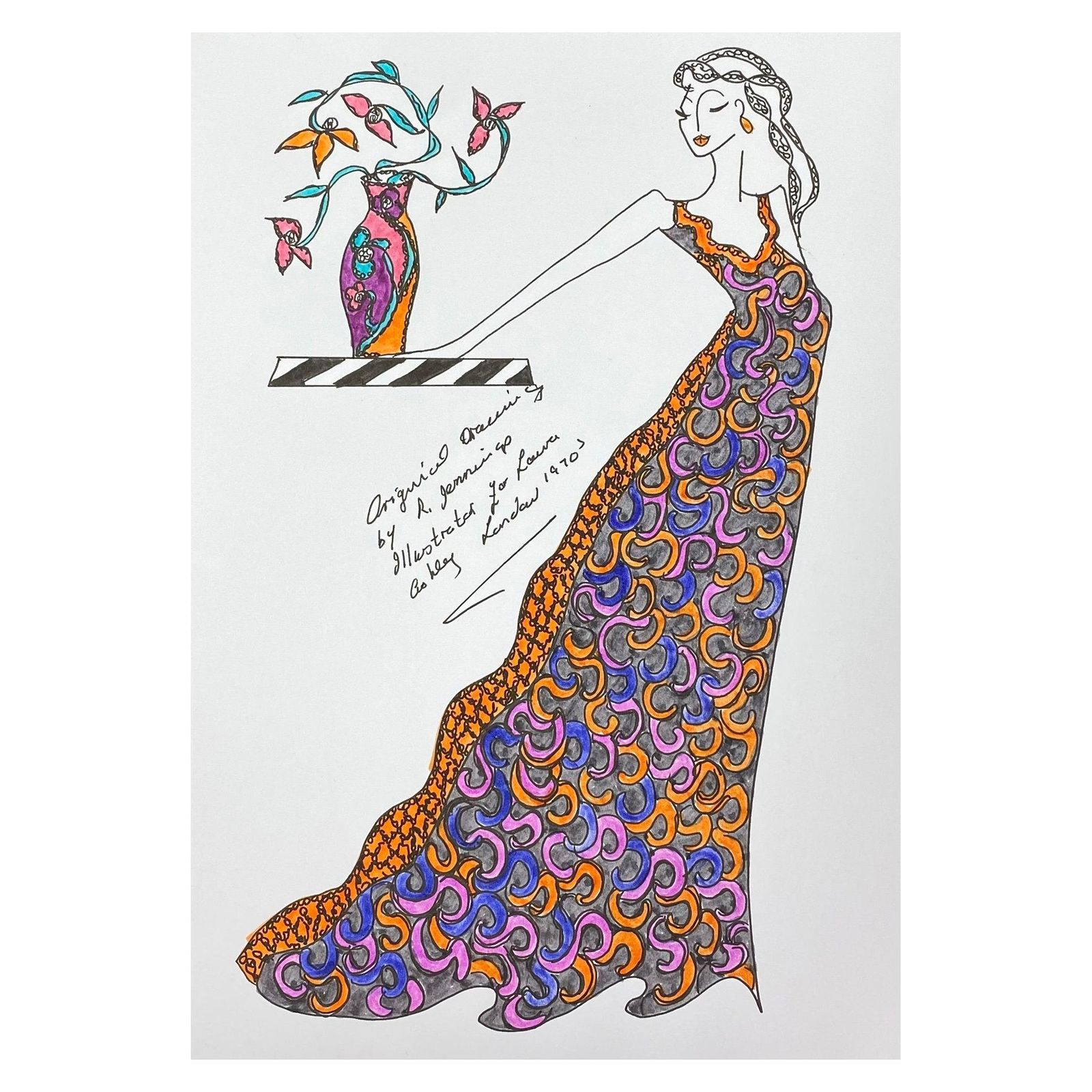 Unknownoriginal Fashion Design Illustration Watercolor Painting Laura Ashley Designercirca 2000s
