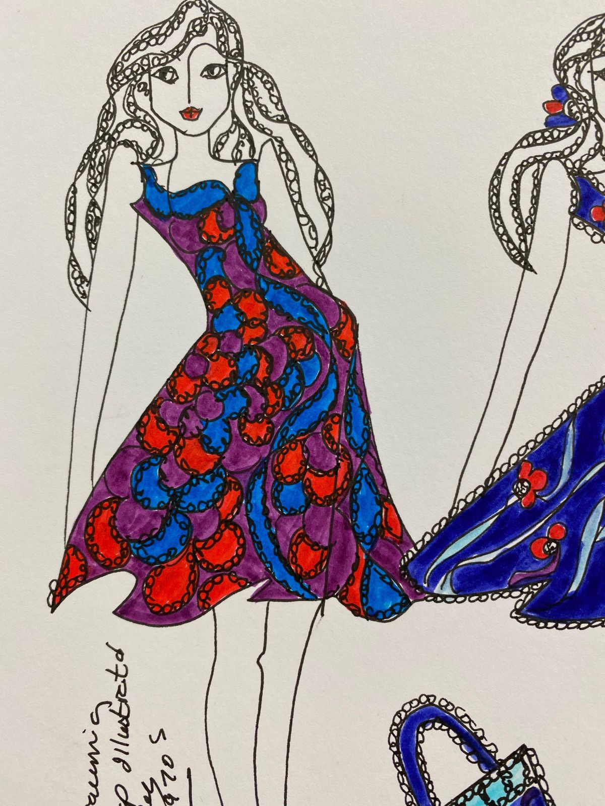 Unknownoriginal Fashion Design Illustration Watercolor Painting Laura Ashley Designercirca 2000s photo for sale