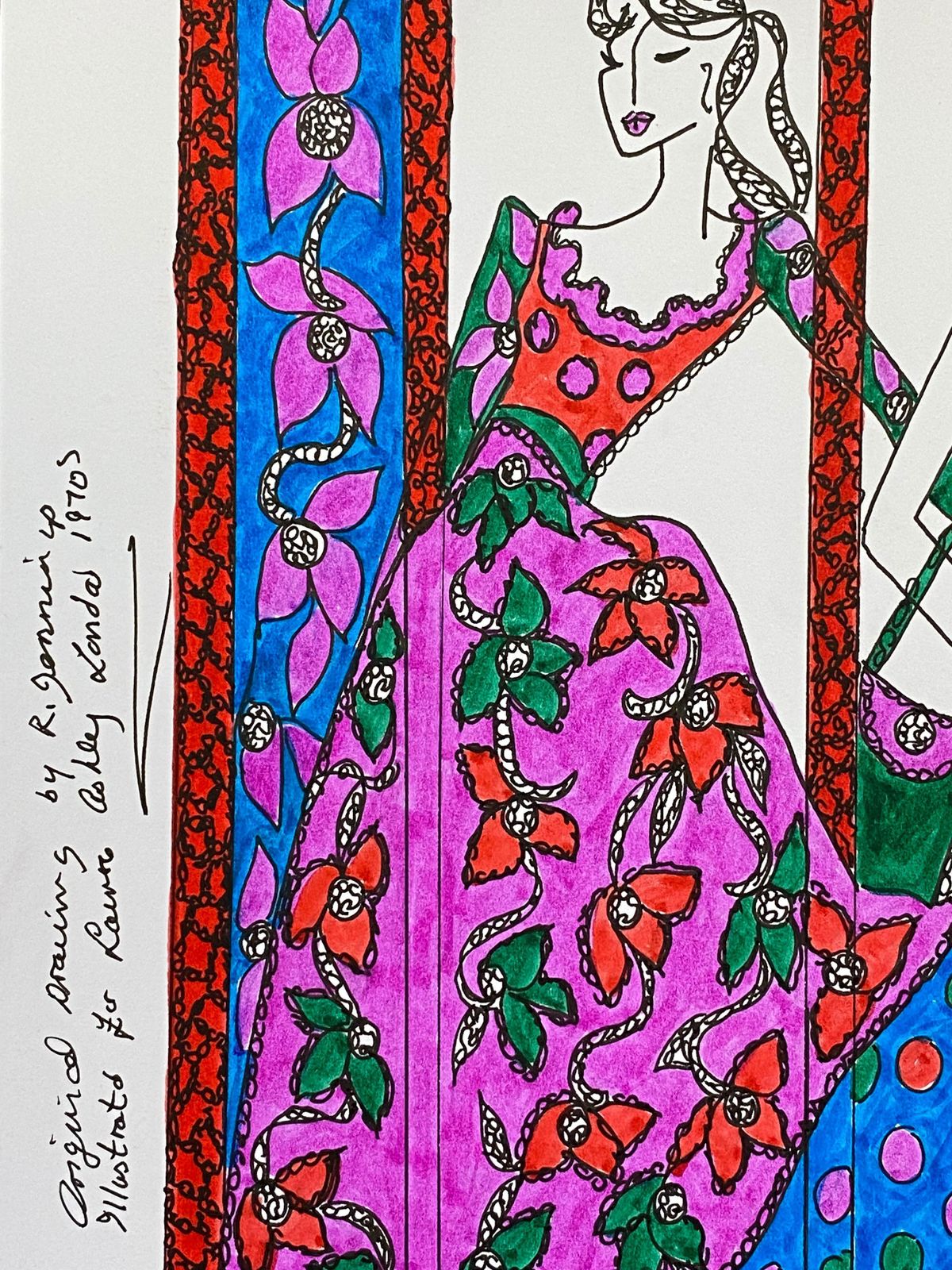 Unknownoriginal Fashion Design Illustration Watercolor Painting Laura Ashley Designercirca 2000s photo for sale