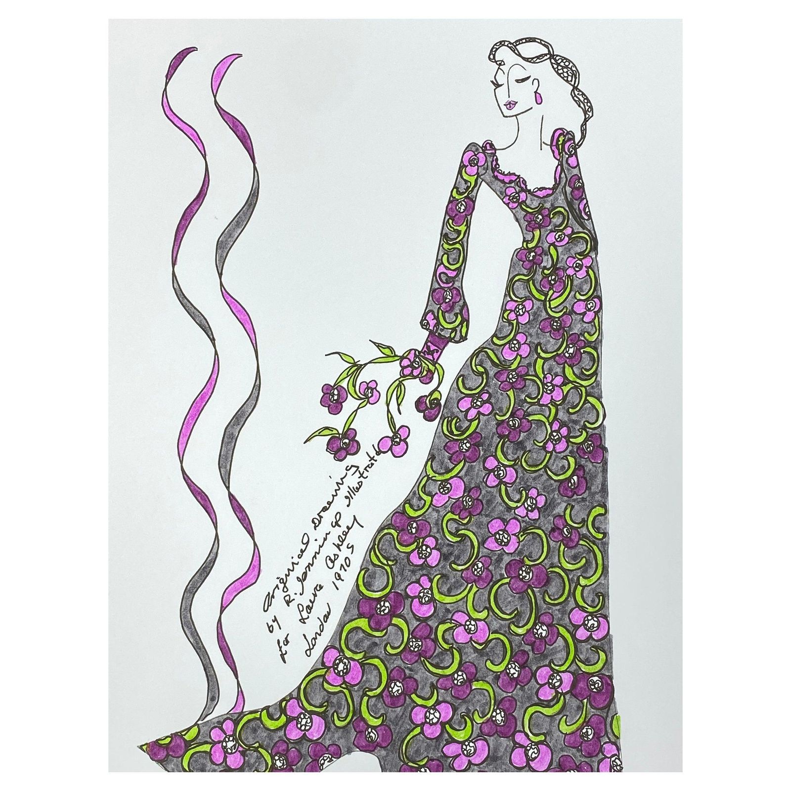 Unknownoriginal Fashion Design Illustration Watercolor Painting Laura Ashley Designercirca 2000s