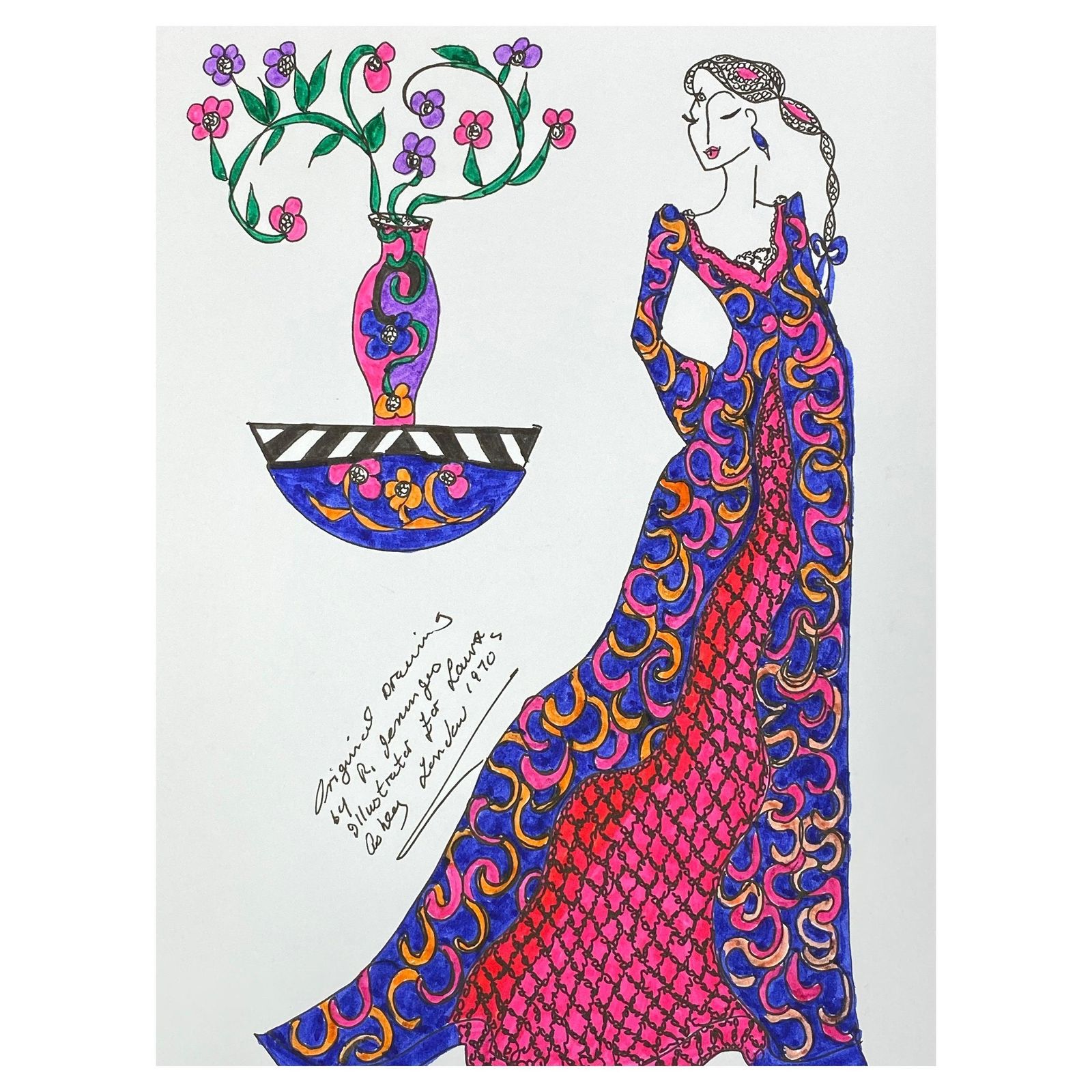 Unknownoriginal Fashion Design Illustration Watercolor Painting Laura Ashley Designercirca 2000s