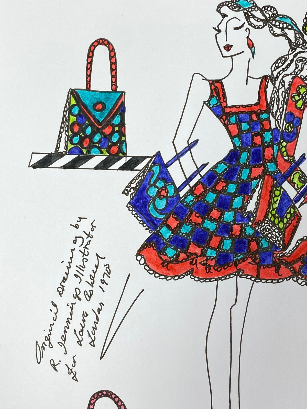 Unknownoriginal Fashion Design Illustration Watercolor Painting Laura Ashley Designercirca 2000s photo for sale