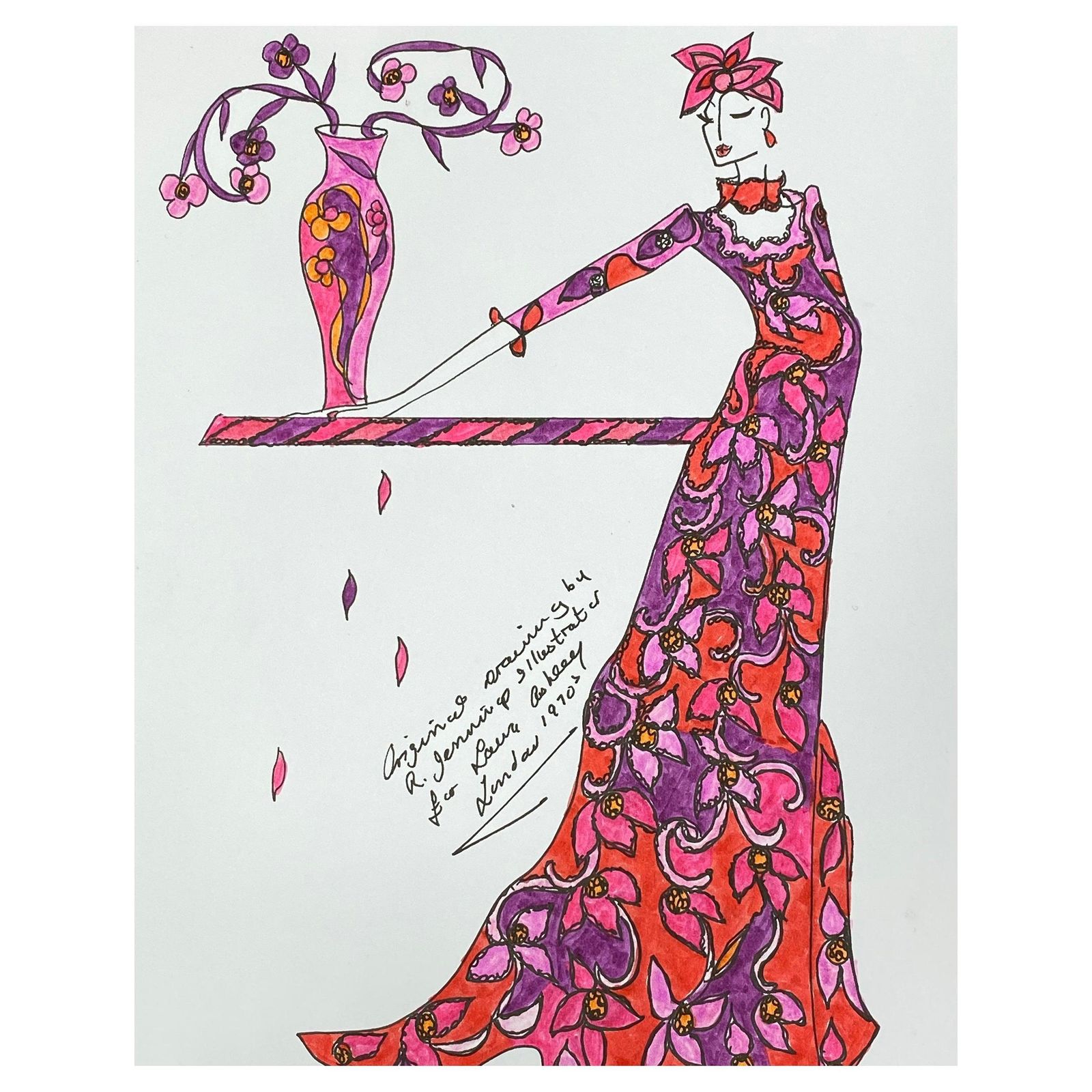 Unknownoriginal Fashion Design Illustration Watercolor Painting Laura Ashley Designercirca 2000s