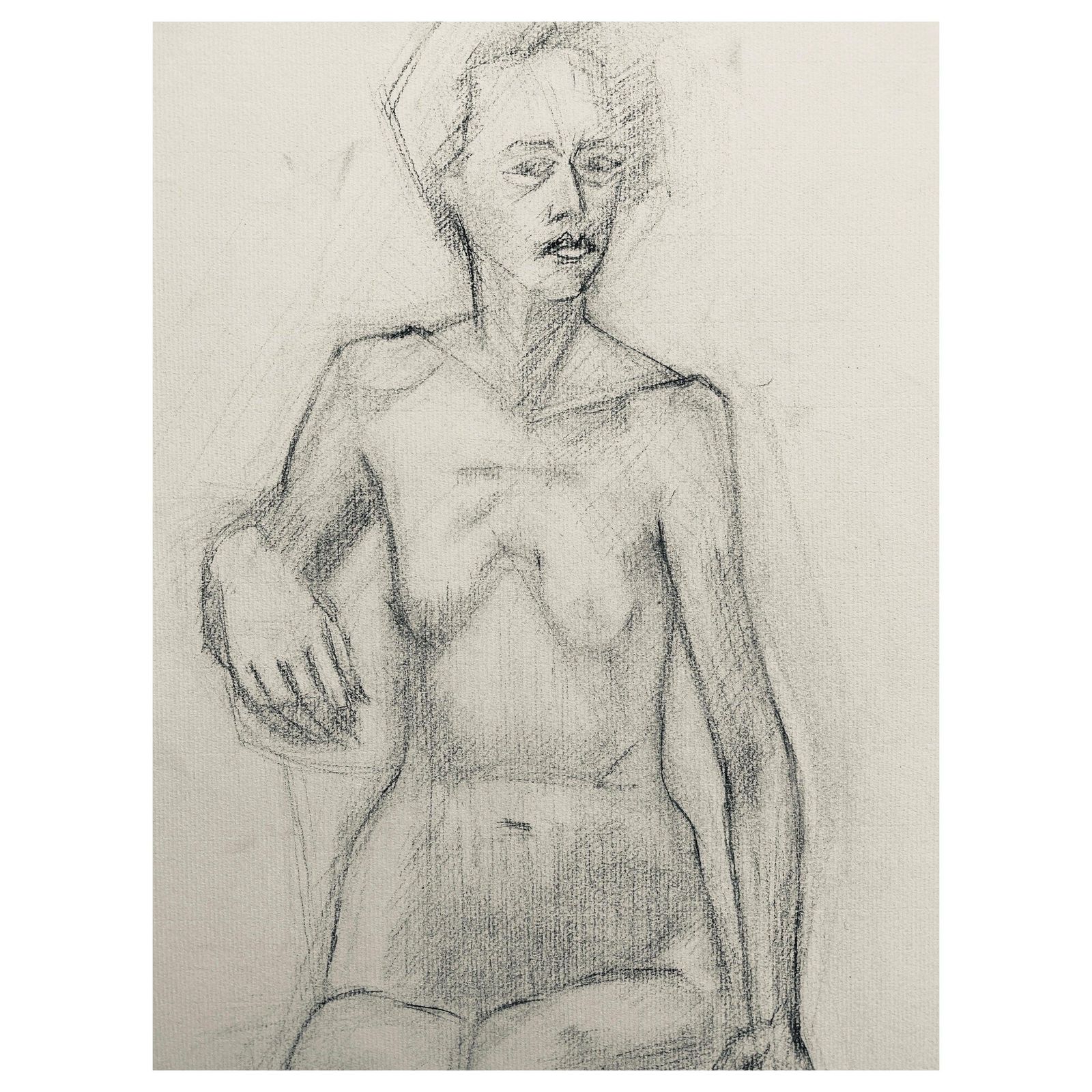 Unknownmid 20th Century French Charcoal Drawing, Portrait Of A Standing Nude Womencirca 1950s