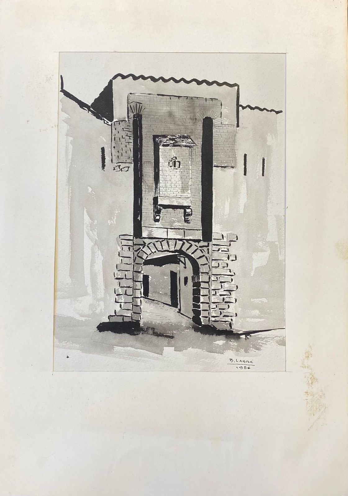Unknown1950's French Modernist/ Cubist Painting Signed, Black & White French Archway1950s photo furniture