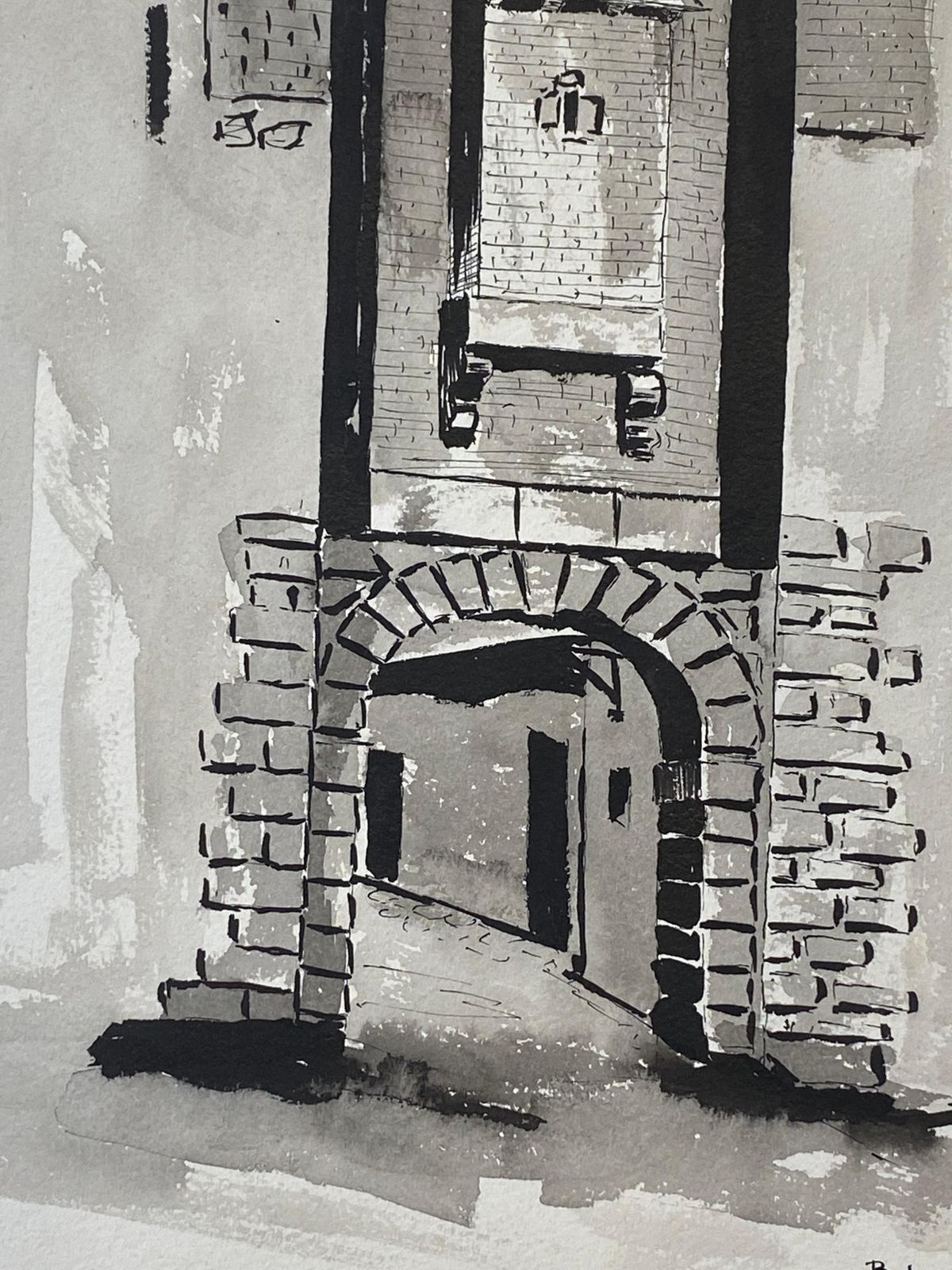 Unknown1950's French Modernist/ Cubist Painting Signed, Black & White French Archway1950s photo Art