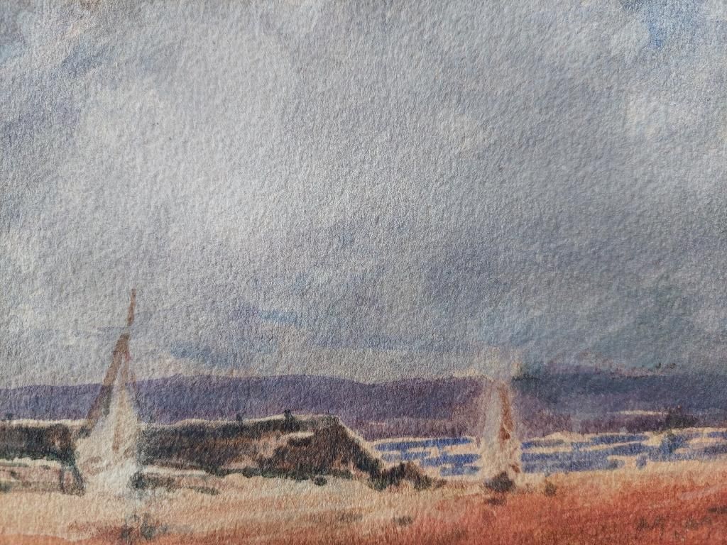 Unknownfrench Modernist Cubist Painting Sailboats On The Coast20th Century photo vinterior