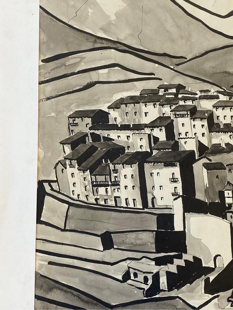 Unknown1950's Modernist Painting, Black & White Town Landscape1950 photo for sale