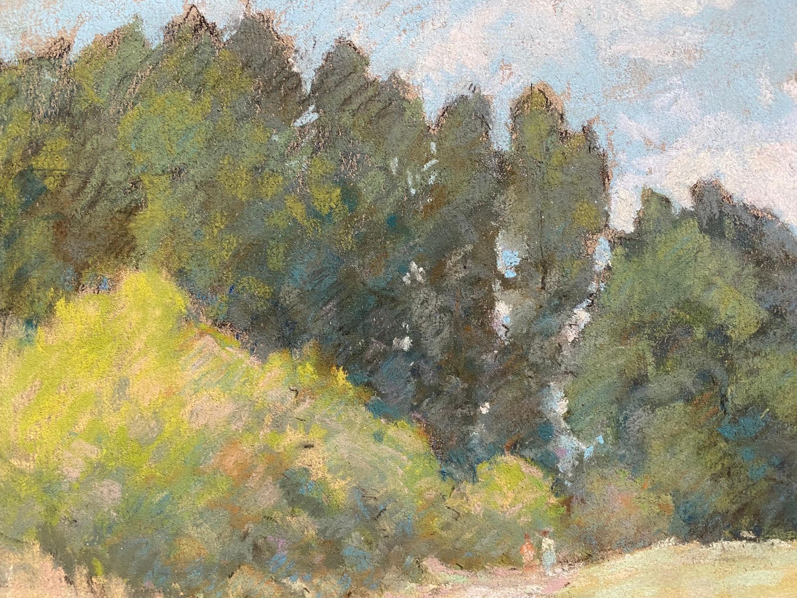 Unknown1940's French Impressionist Pastel Sunlit Countryside Pathway By Woodscirca 1940s photo for sale