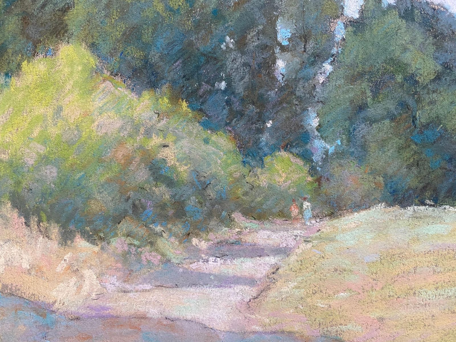 Unknown1940's French Impressionist Pastel Sunlit Countryside Pathway By Woodscirca 1940s photo vinterior