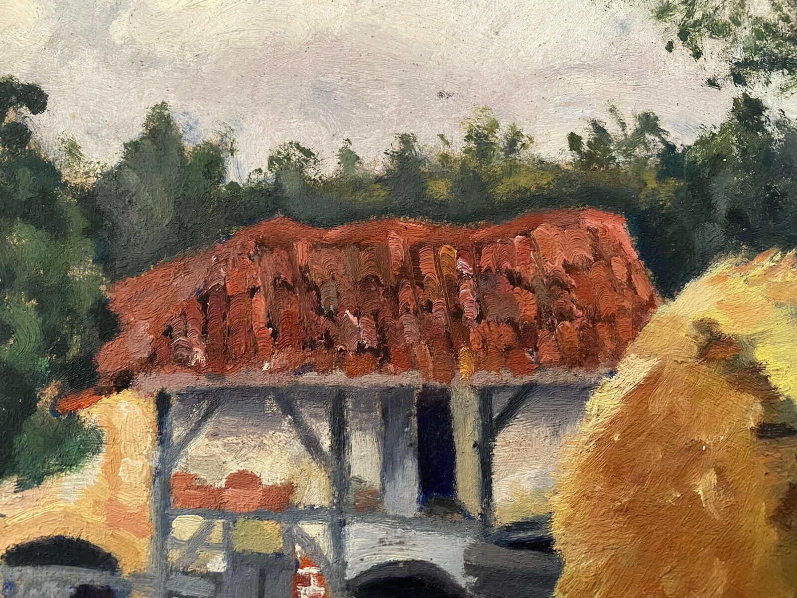 Unknowngenevieve Zondervan French Oil Painting, Harvest Fields Farm Barnscirca 1990s photo Art