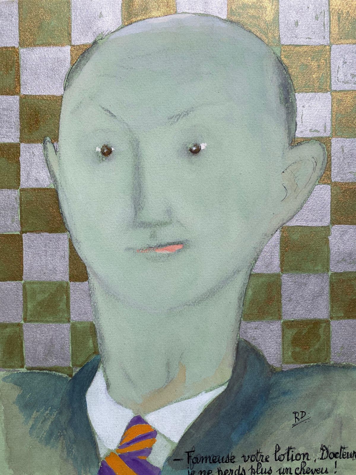 Unknown1960's French Portrait Bald Green Man Caricaturecirca 1960s photo for sale