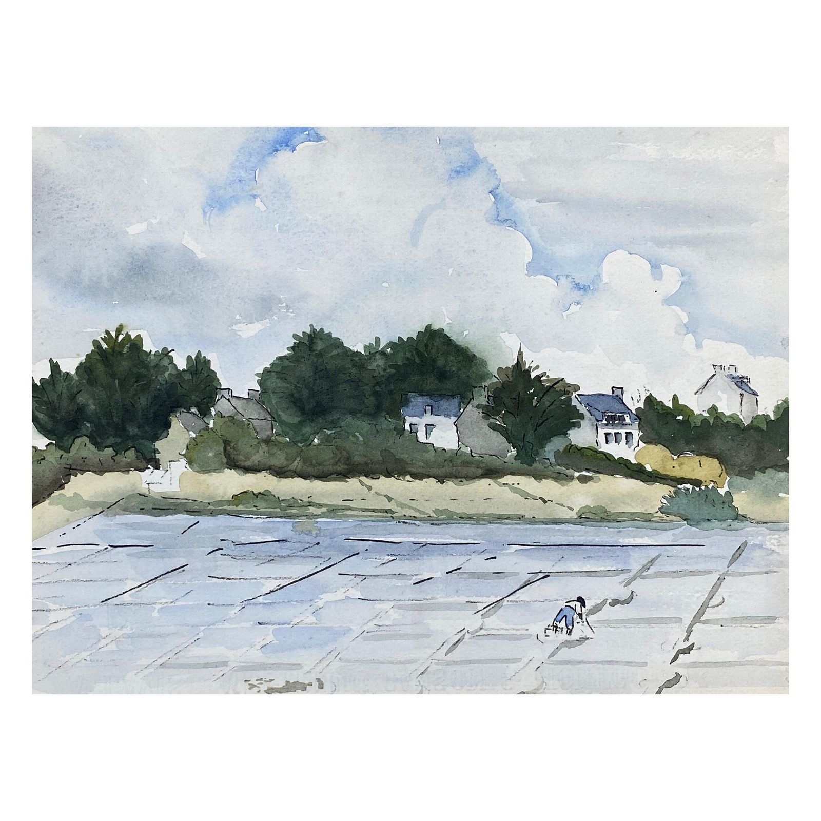 Unknown1950's French Modernist/ Cubist  Painting   Peaceful Light Colours Landscape1950