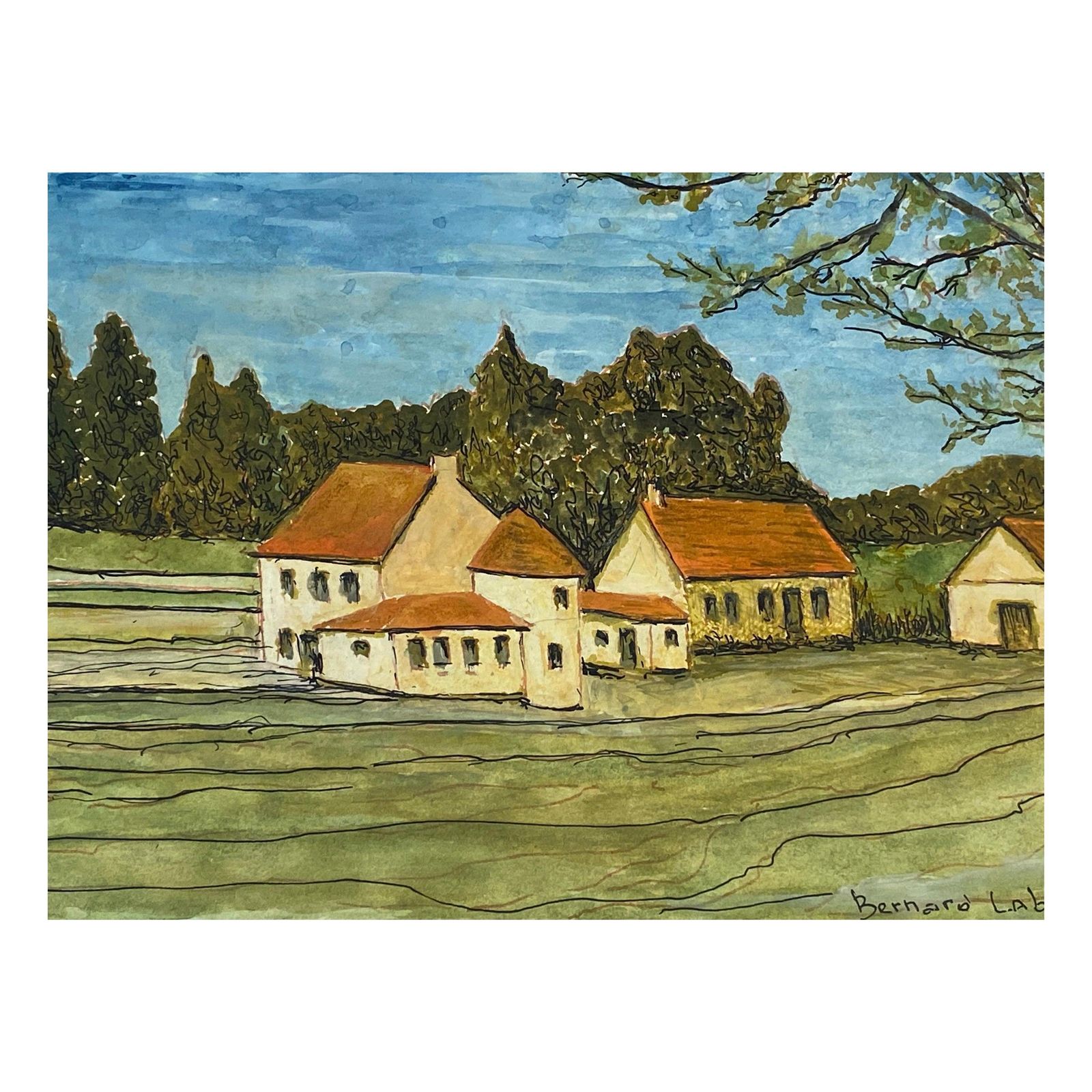 Unknown1950's French Modernist/ Cubist Signed Painting   French Landscape Of Houses1950