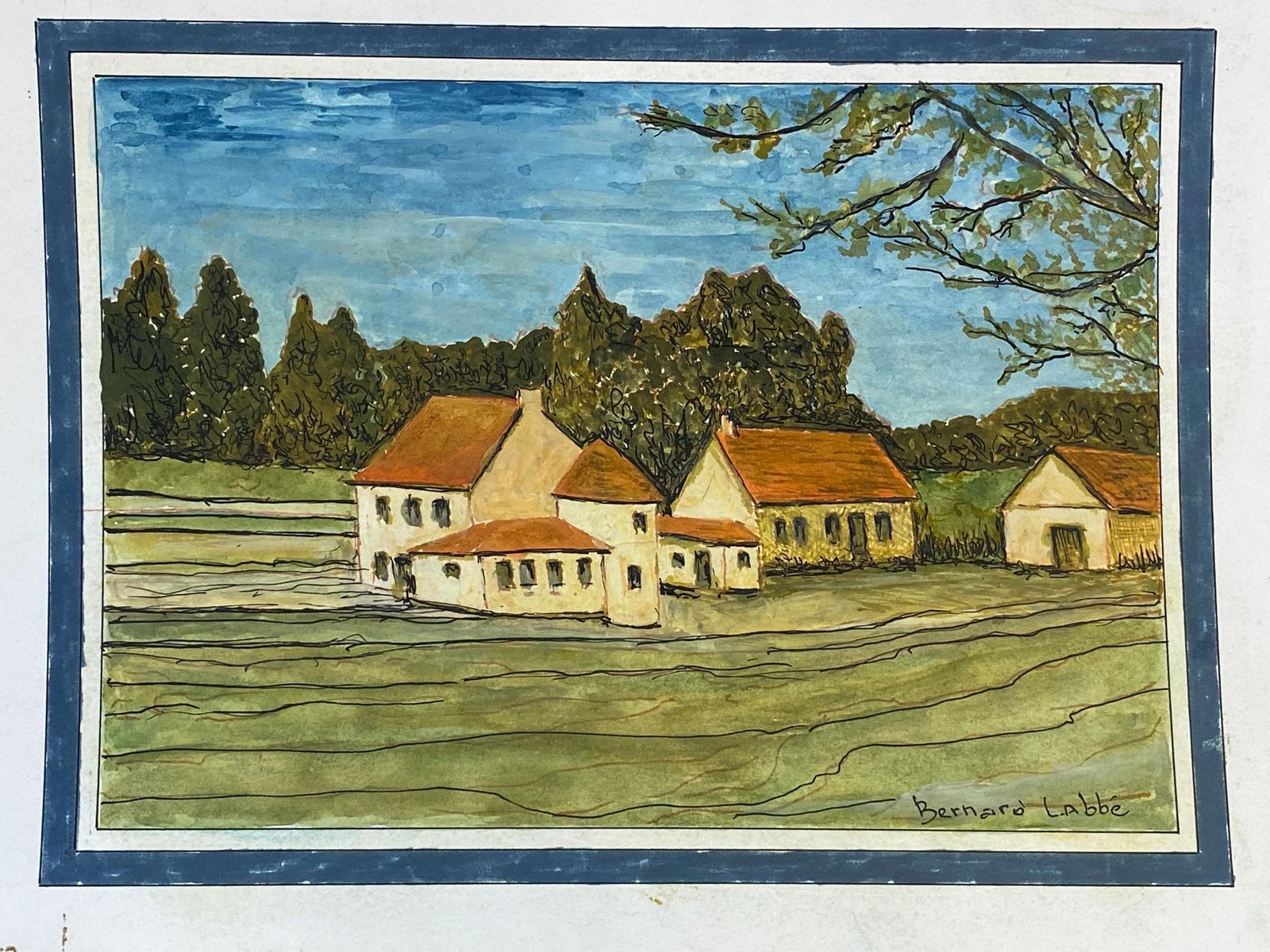 Unknown1950's French Modernist/ Cubist Signed Painting   French Landscape Of Houses1950 photo for sale