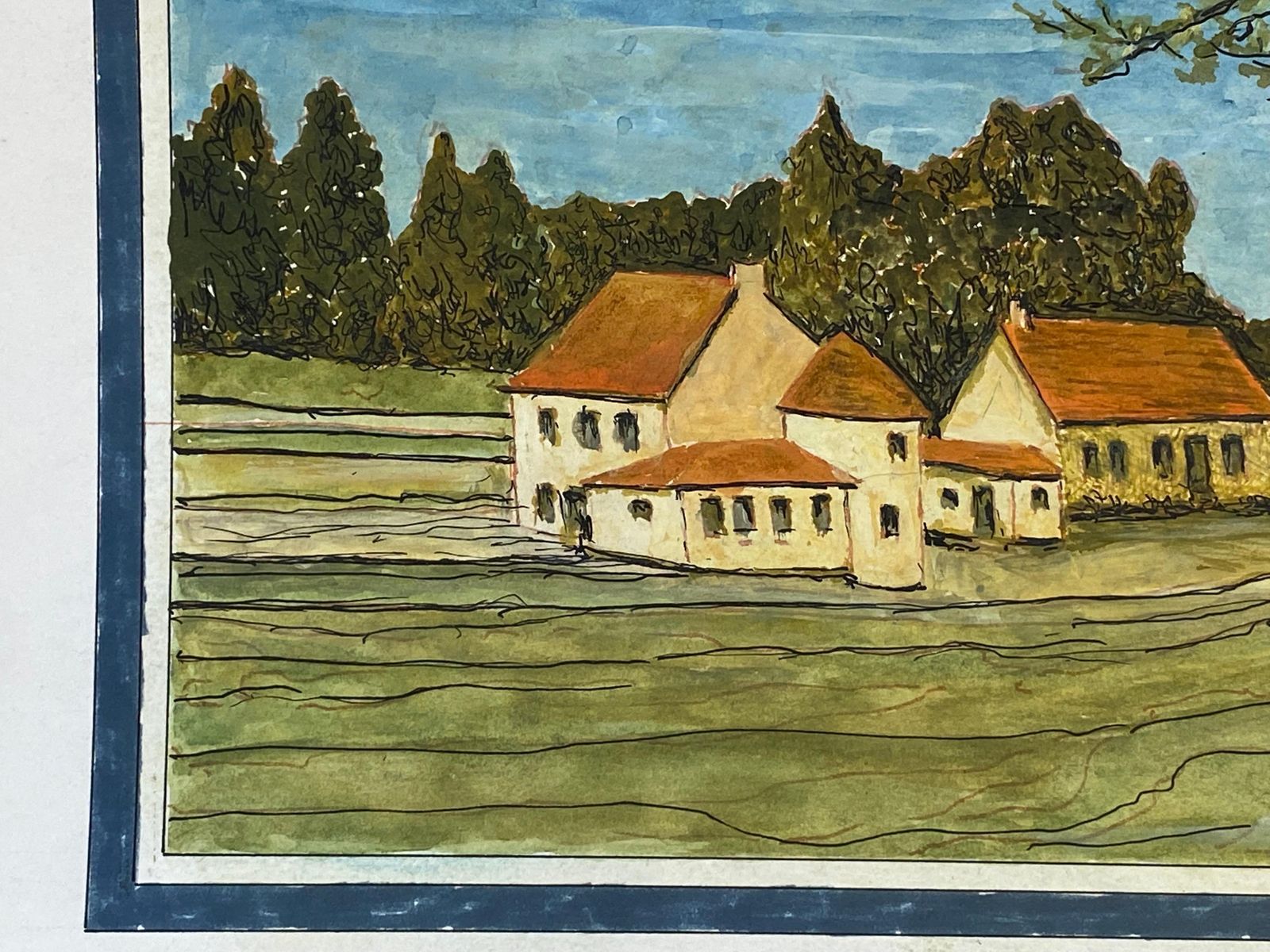 Unknown1950's French Modernist/ Cubist Signed Painting   French Landscape Of Houses1950 photo 254.0